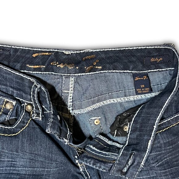 Seven 7 Bootcut Jeans Dark Wash Denim Size 28 Raw Hem Distressed Womens Casual C - Picture 5 of 7